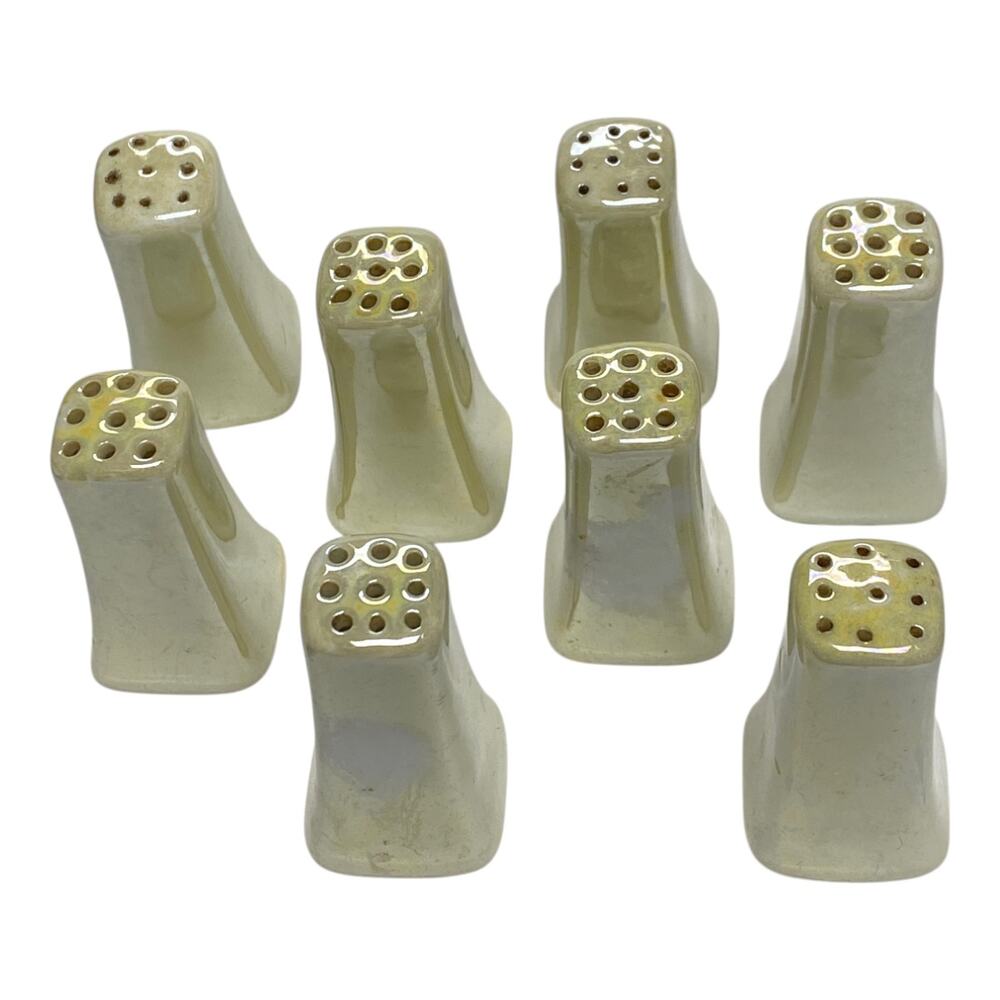 8 Vintage Pearl Lusterware Individual Salt & Pepper Shakers Red Letter Japan Set
